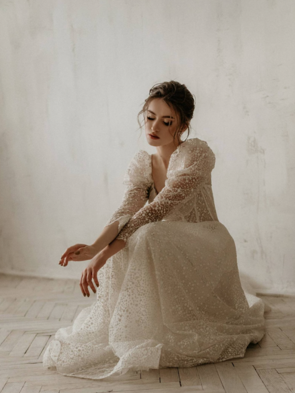 Robe de mariée longue à tulle scintillant