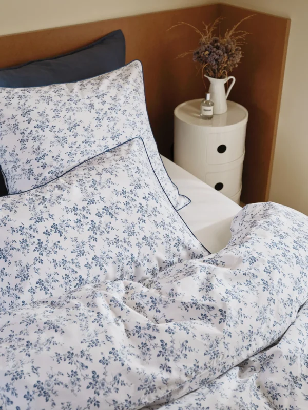Parure Percale de coton campagne bleue Bonsoirs x Innocence