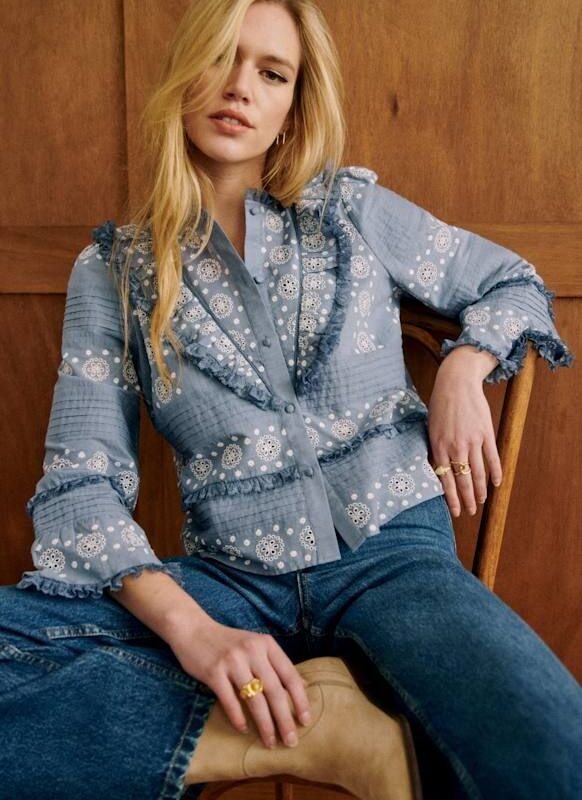 Chemise Nele Bleu Vintage Ecru Sézane