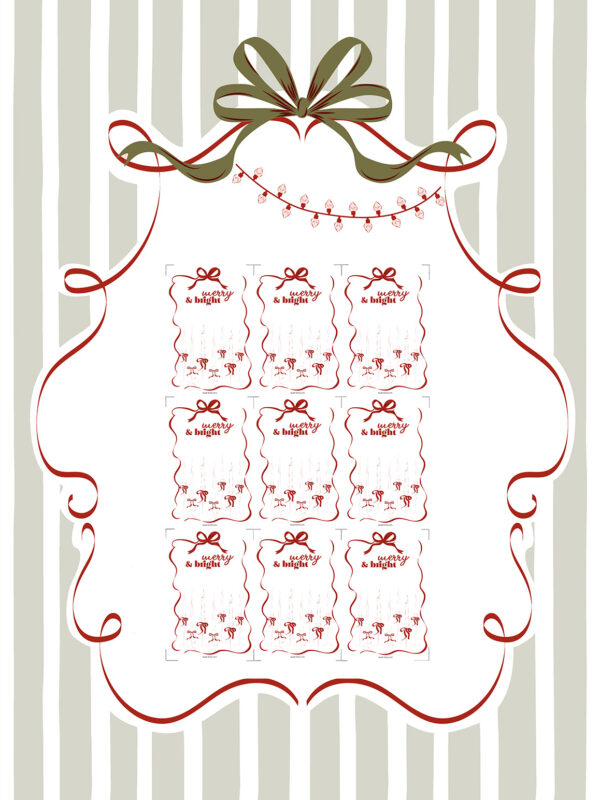Étiquette de Noël Merry and Bright à imprimer
