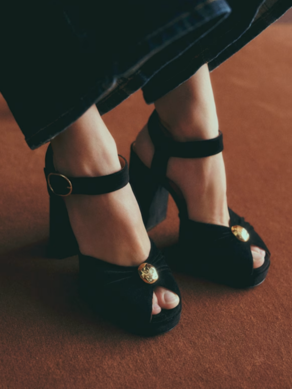 Sandales High Marjolaine Noir Velours Sézane