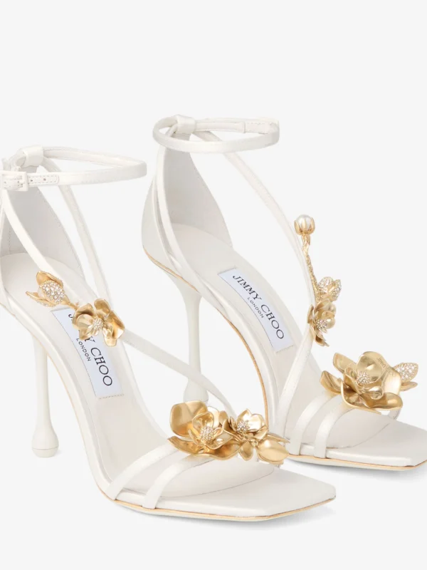 Sandales en satin ivoire ornées de fleurs Zea 95 Jimmy choo