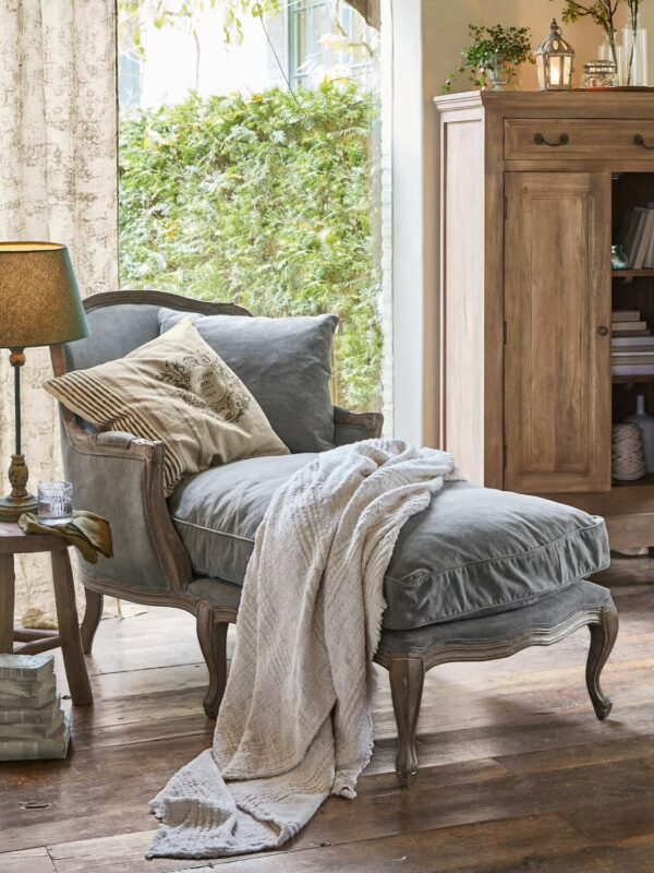 Méridienne en velours de coton Taupe Loberon