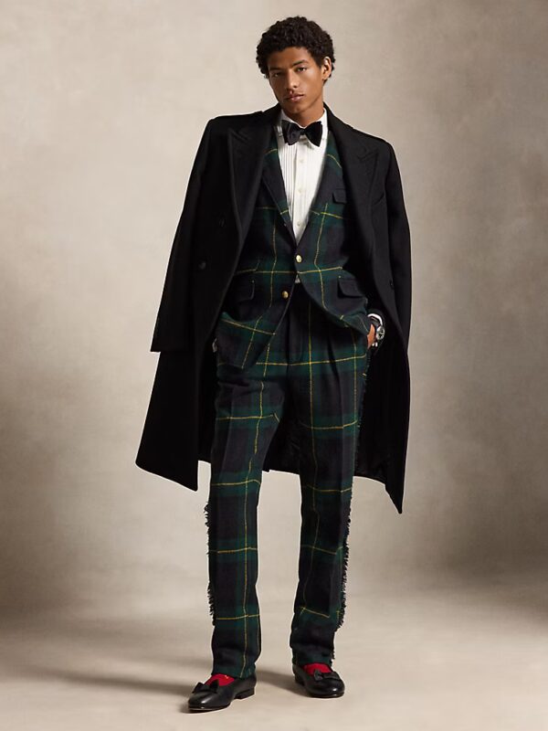 Pantalon écossais en tweed bordé de cuir Ralph Lauren